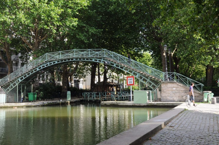 The iron footbridges and plane trees along the Canal Saint-Martin in the 10th arrondissement