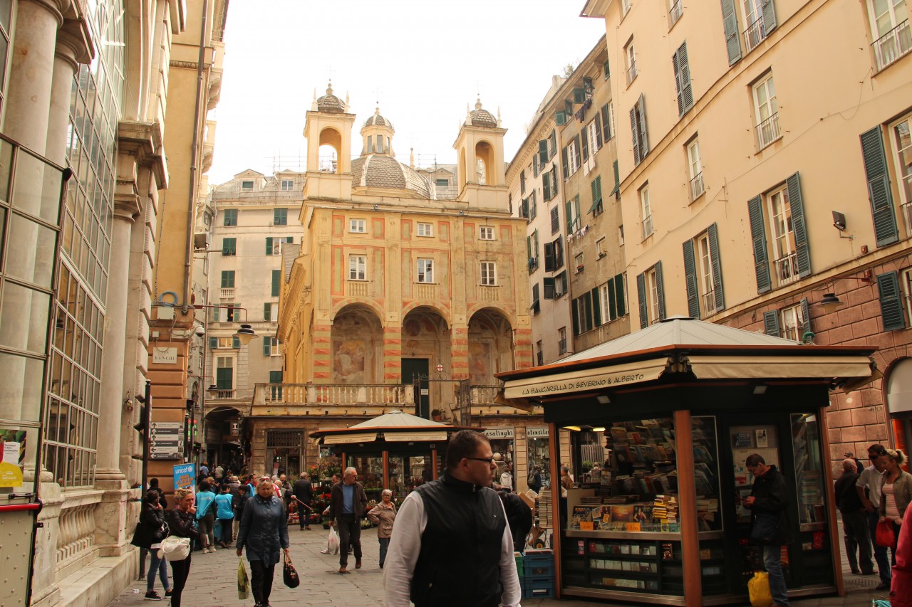The palaces of Genoa's old town, seen looking up