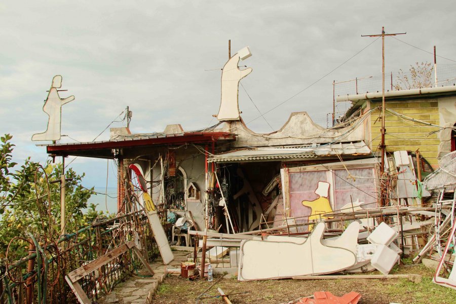 Recycled-material figures of the Manarola nativity