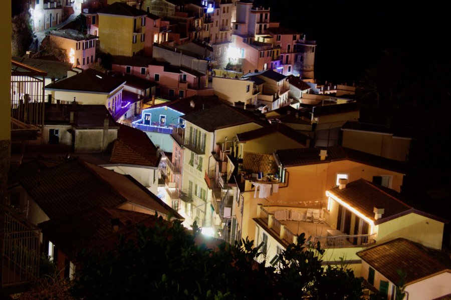 Manarola at night with the nativity lights above