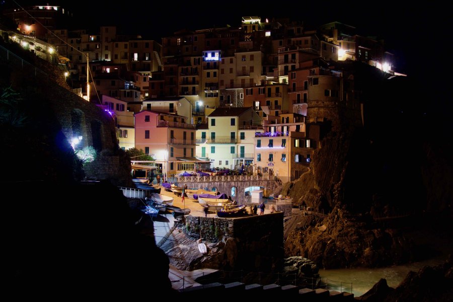 Manarola at night with the nativity lights above
