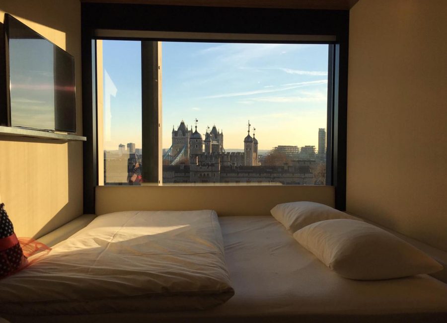 The view of the Tower of London and Tower Bridge from a CitizenM room