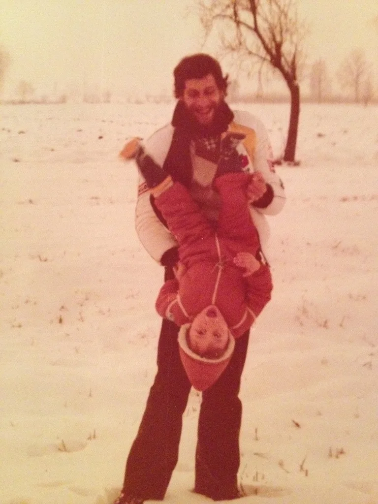 Silvia as a small child in the snow-covered Alps