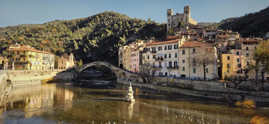 The single-arched old bridge of Dolceacqua over the River Nervia